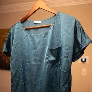 Ekouaer|Teal - Silk Pajamas Womens Short Sleeve Sleepwear Soft Satin Lounge